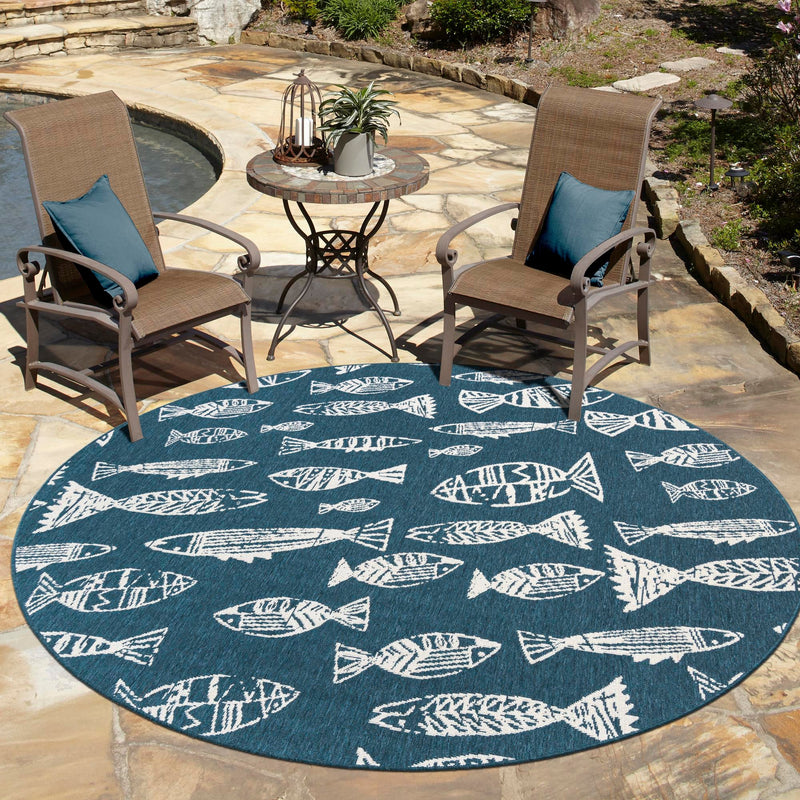 Seaside Haven Rugs Collection Area Rug -  Oceanview Round Blue  lifestyle 71