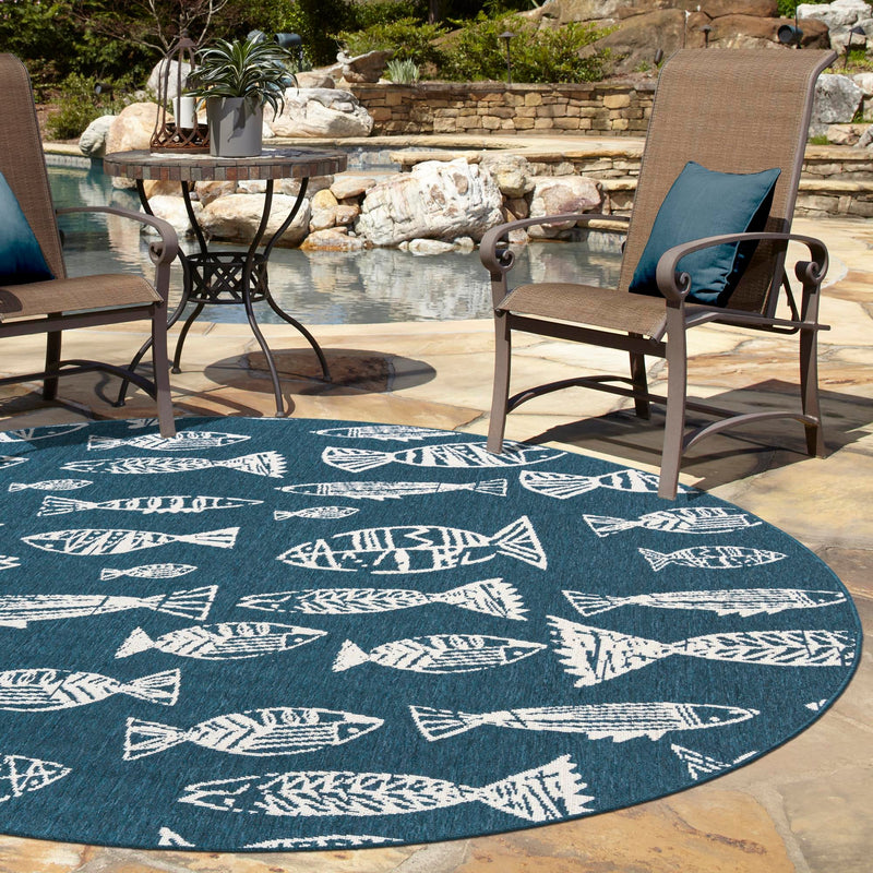 Seaside Haven Rugs Collection Area Rug -  Oceanview Round Blue  lifestyle 75