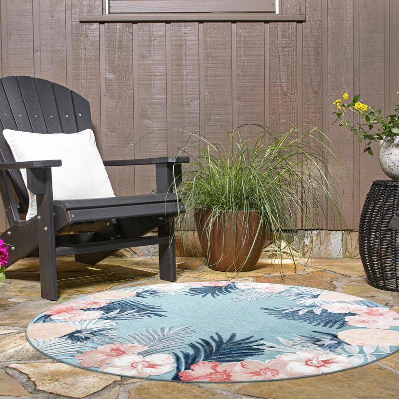 Seaside Blooms Collection Area Rug - Haven Round Blue  lifestyle 53