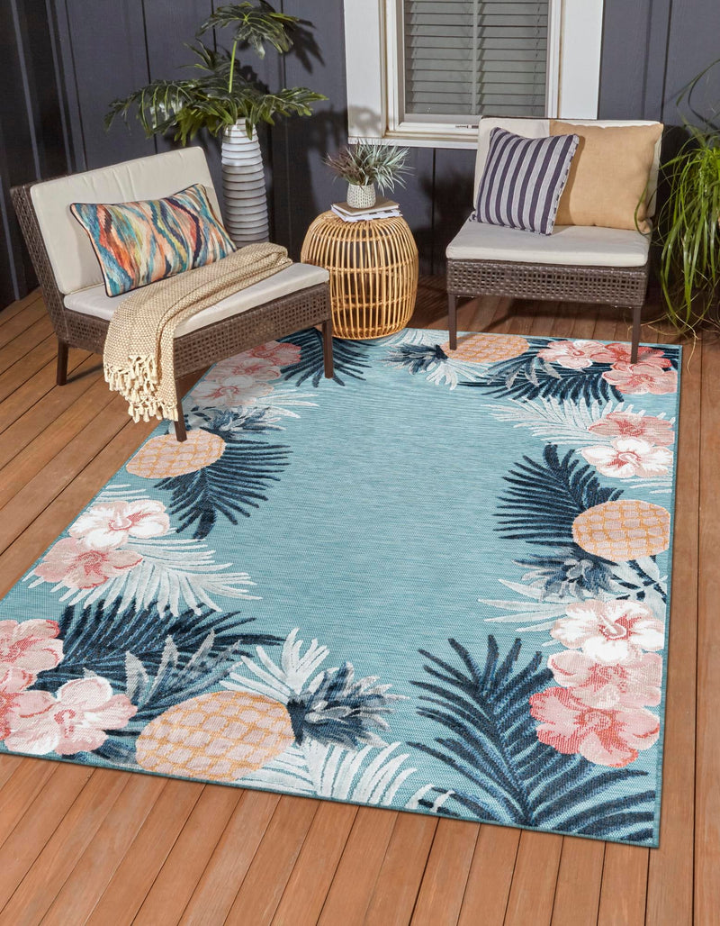 Seaside Blooms Collection Area Rug - Haven Rectangle Blue  lifestyle 2