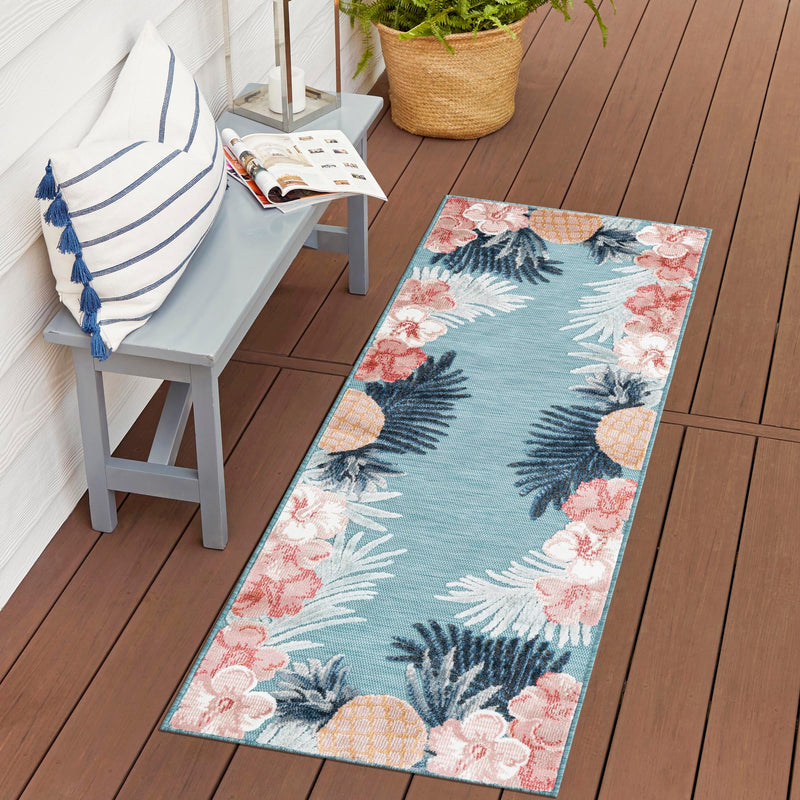 Seaside Blooms Collection Area Rug - Haven Runner Blue  lifestyle 48