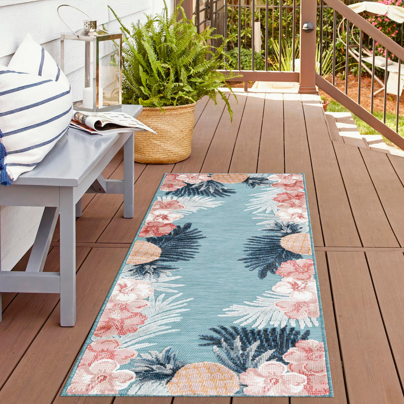 Seaside Blooms Collection Area Rug - Haven Runner Blue  lifestyle 54