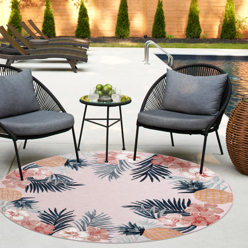 Seaside Blooms Collection Area Rug - Haven Round Pink  lifestyle 56