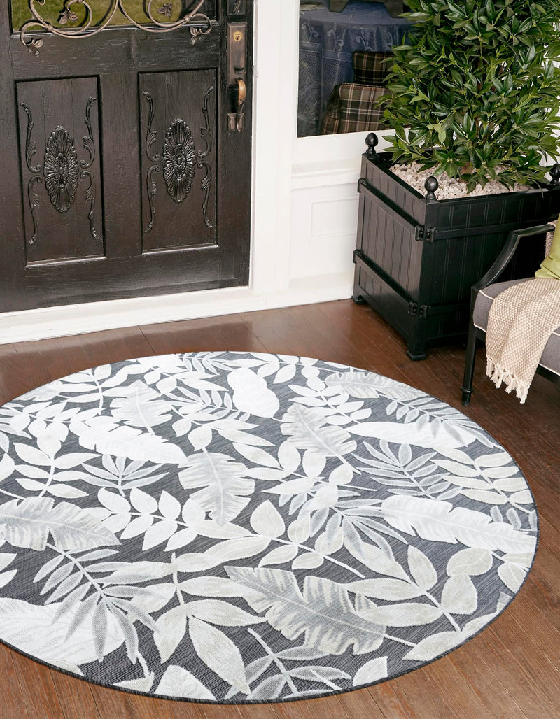 Seaside Blooms Collection Area Rug -  Serene Round Black  lifestyle 75