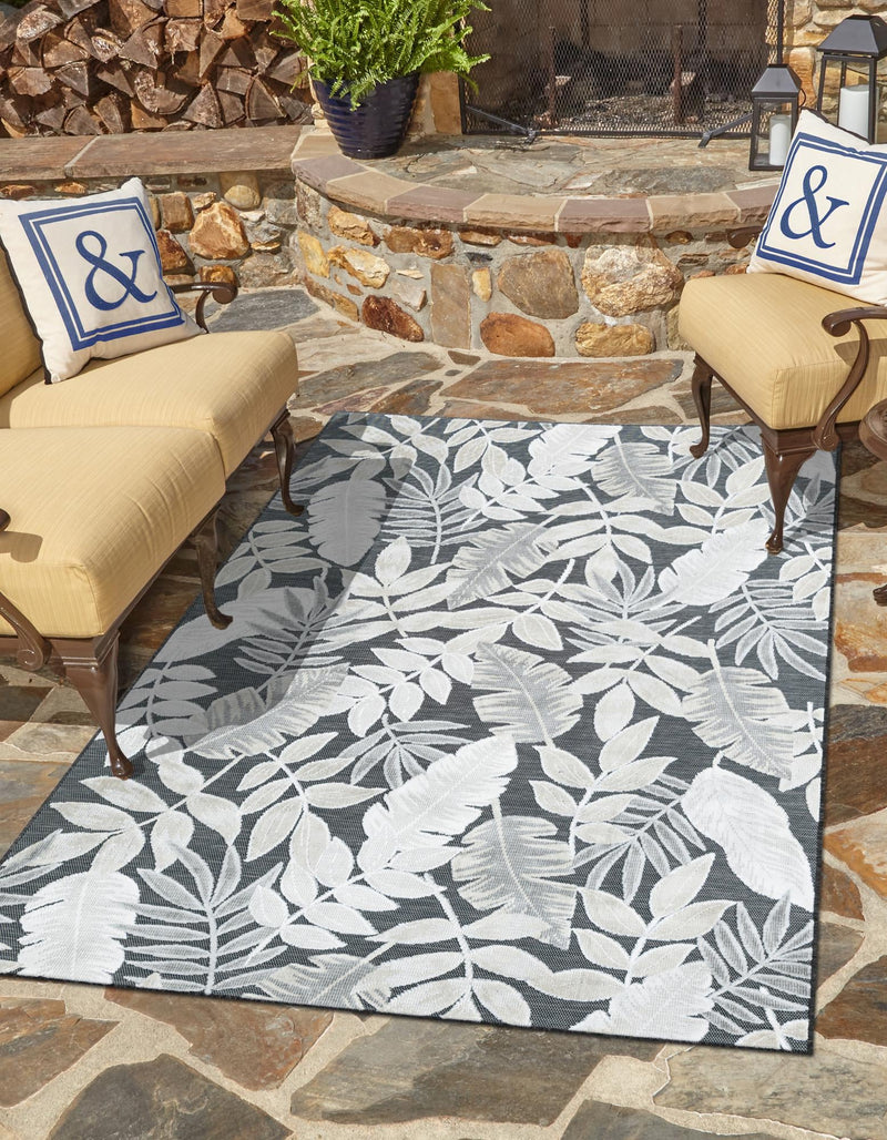 Seaside Blooms Collection Area Rug -  Serene Rectangle Black  lifestyle 3