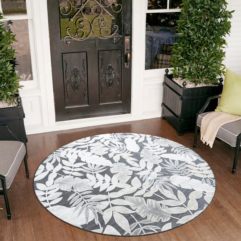 Seaside Blooms Collection Area Rug -  Serene Round Black  lifestyle 116