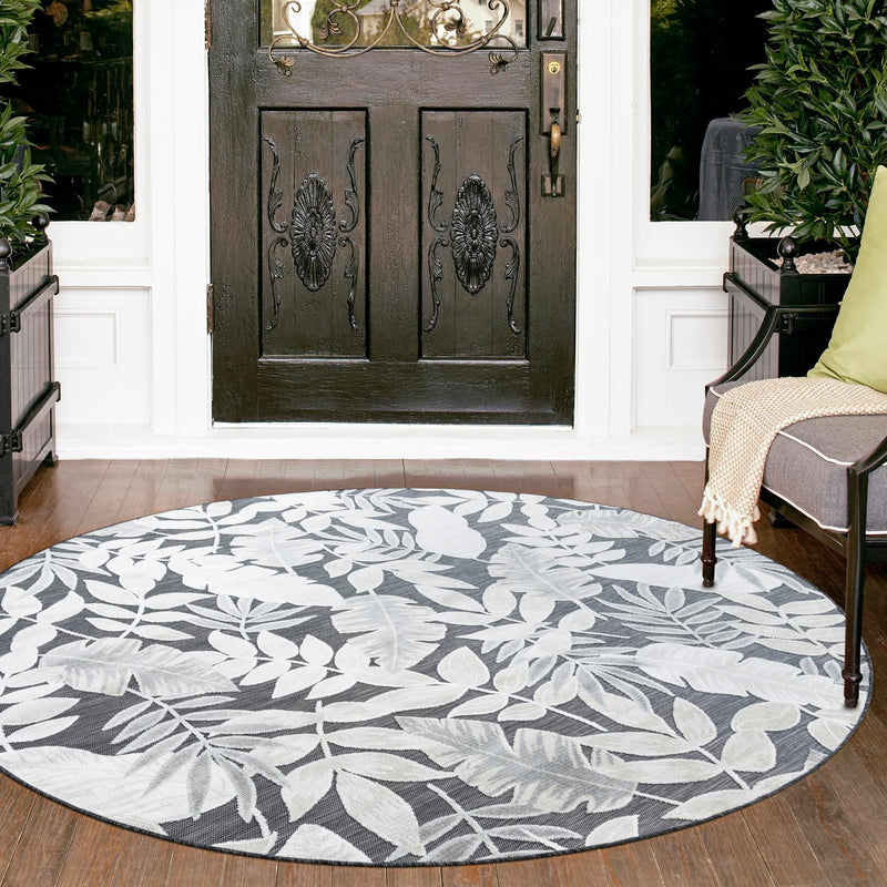 Seaside Blooms Collection Area Rug -  Serene Round Black  lifestyle 131