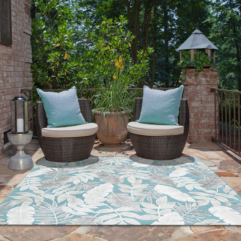 Seaside Blooms Collection Area Rug -  Serene Square Light Blue  lifestyle 136