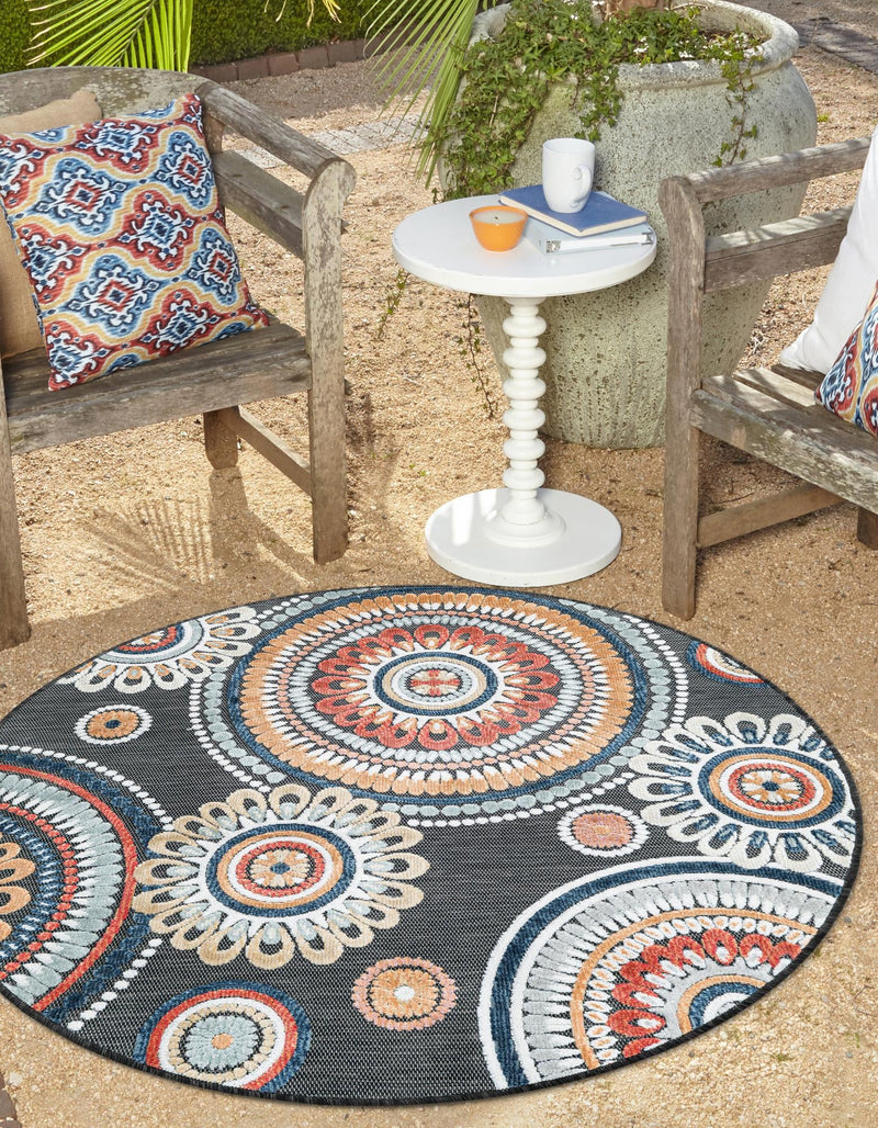 Seaside Blooms Collection Area Rug -  Eden Round Black  lifestyle 58