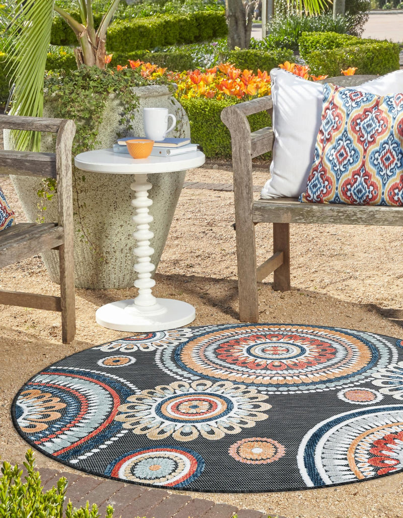 Seaside Blooms Collection Area Rug -  Eden Round Black  lifestyle 68