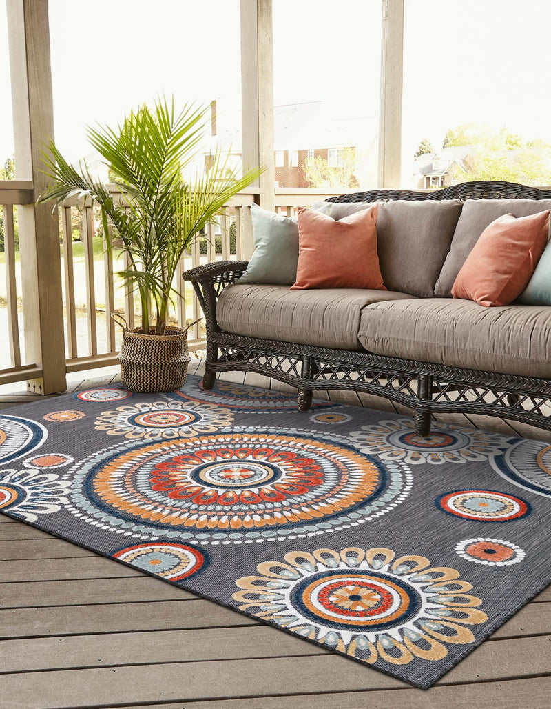 Seaside Blooms Collection Area Rug -  Eden Rectangle Black  lifestyle 6