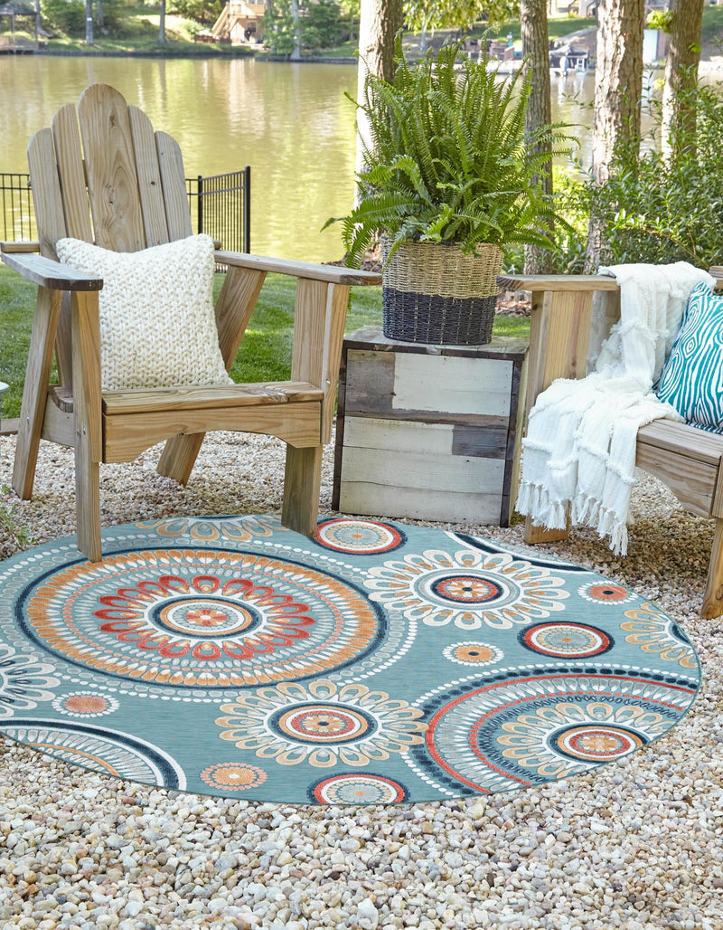 Seaside Blooms Collection Area Rug -  Eden Round Light Blue  lifestyle 70