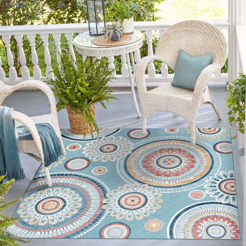 Seaside Blooms Collection Area Rug -  Eden Square Light Blue  lifestyle 90