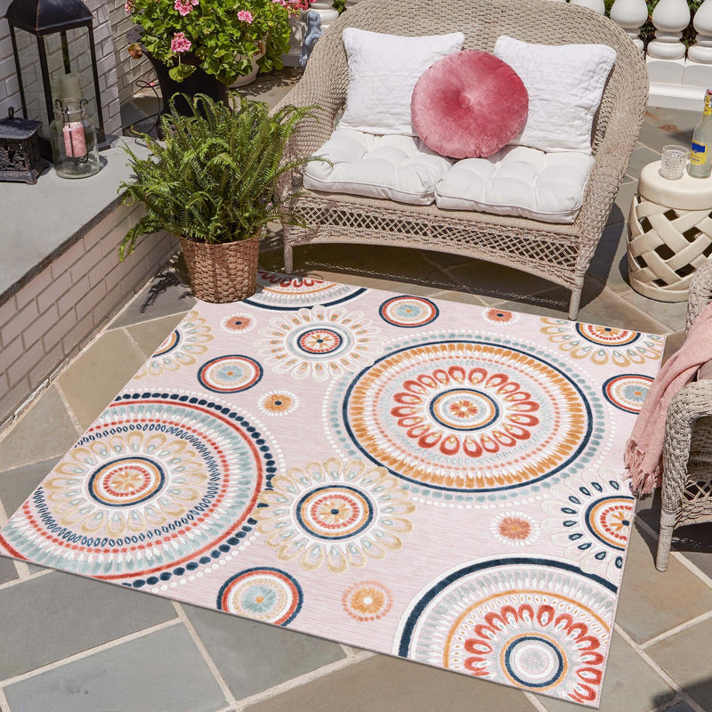 Seaside Blooms Collection Area Rug -  Eden Square Pink  lifestyle 96