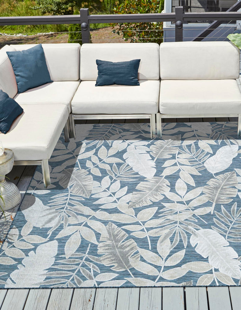 Seaside Blooms Collection Area Rug -  Serene Square Navy Blue  lifestyle 101