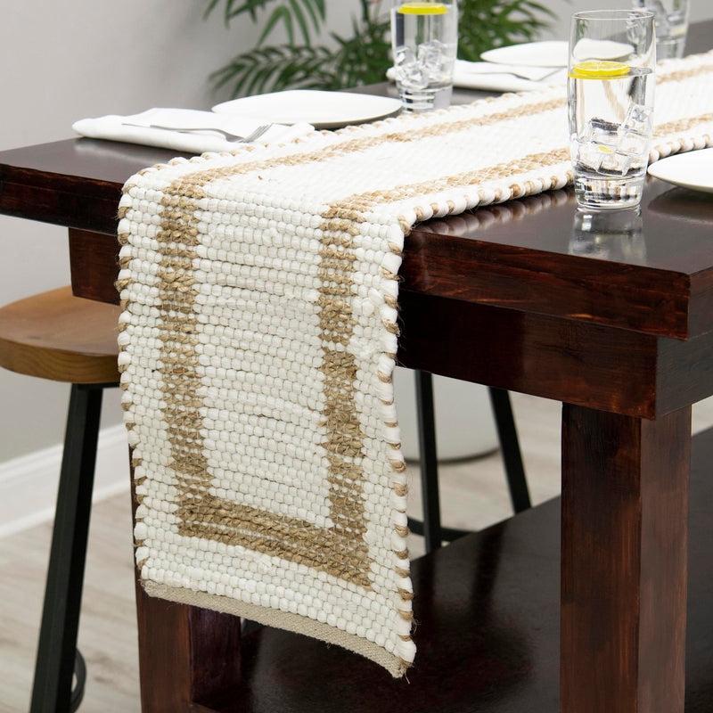 Osian Looms Collection Area Rug - Durham Table Runner White and Natural  lifestyle 127