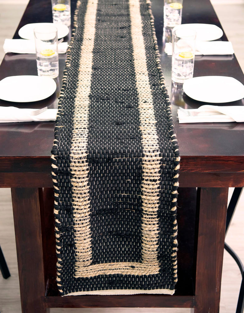 Osian Looms Collection Area Rug - Durham Table Runner Black  lifestyle 94