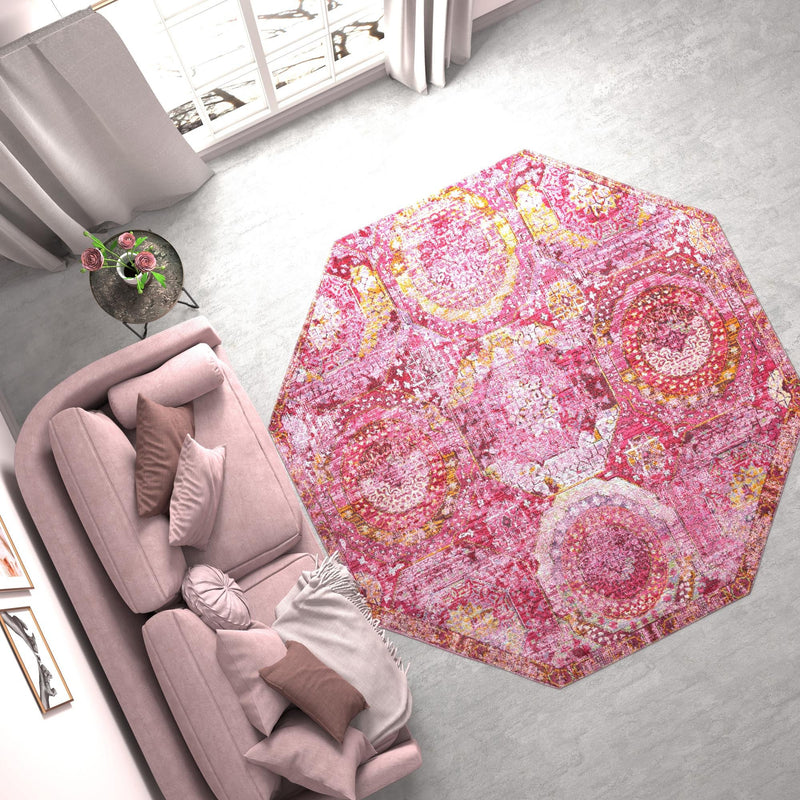 Caribbean Breeze Collection Area Rug -  Lucia Octagon Pink  lifestyle 155