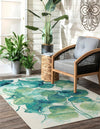 Garden Terrace Escape Collection Area Rug -  Flora Rectangle Blue Green  lifestyle 2