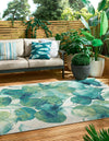 Garden Terrace Escape Collection Area Rug -  Flora Rectangle Blue Green  lifestyle 3