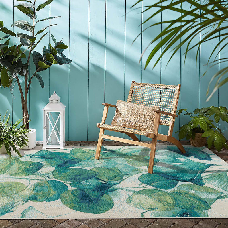 Garden Terrace Escape Collection Area Rug -  Flora Rectangle Blue Green  lifestyle 17