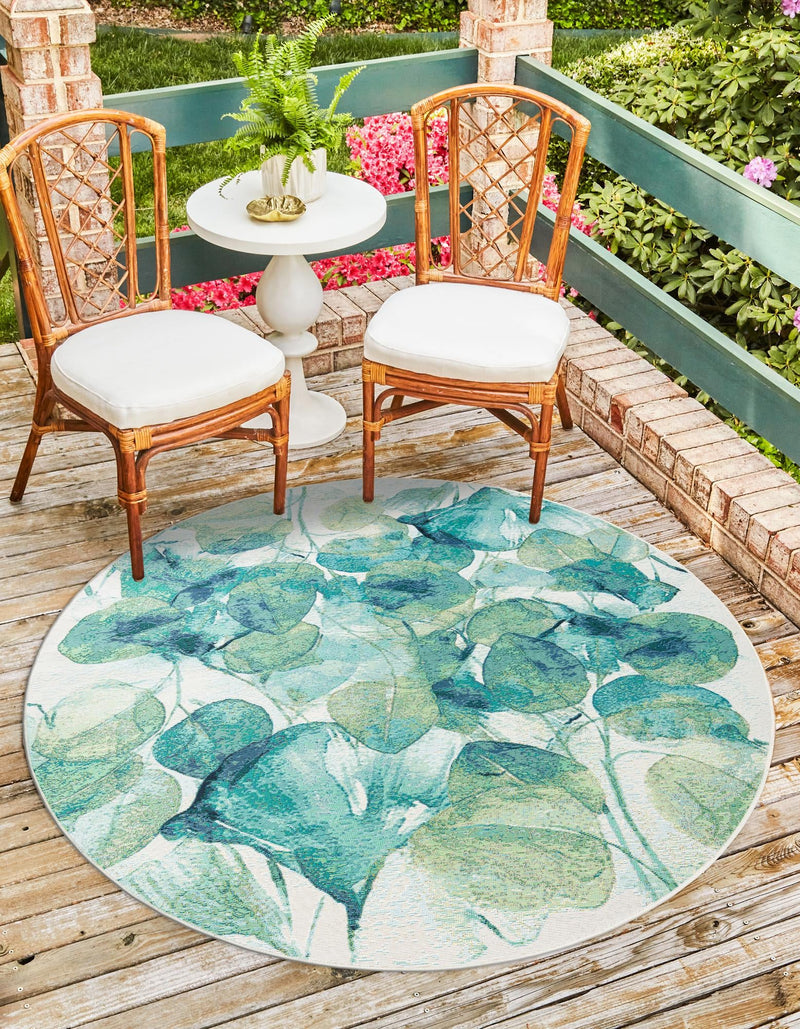 Garden Terrace Escape Collection Area Rug -  Flora Round Blue Green  lifestyle 21