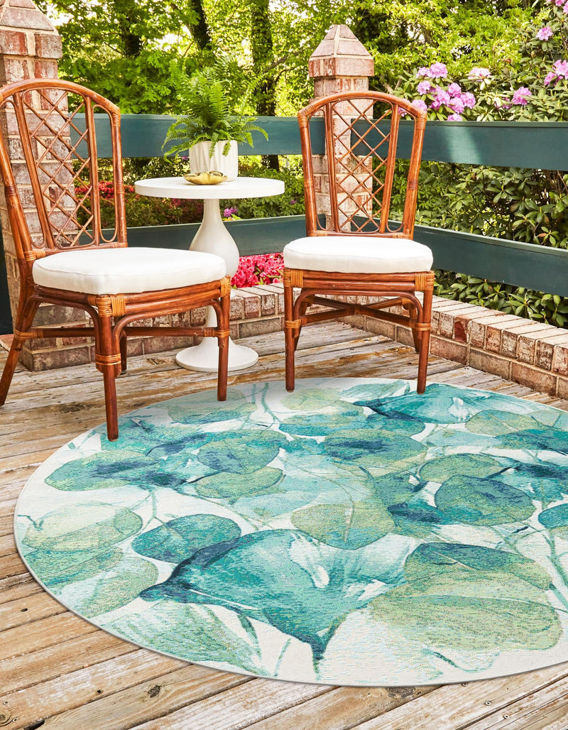 Garden Terrace Escape Collection Area Rug -  Flora Round Blue Green  lifestyle 24