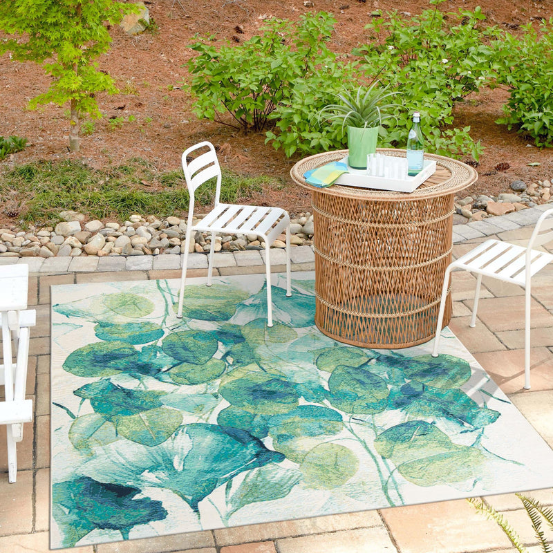 Garden Terrace Escape Collection Area Rug -  Flora Square Blue Green  lifestyle 59