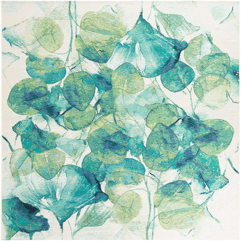 Garden Terrace Escape Collection Area Rug -  Flora Square Blue Green  lifestyle 20