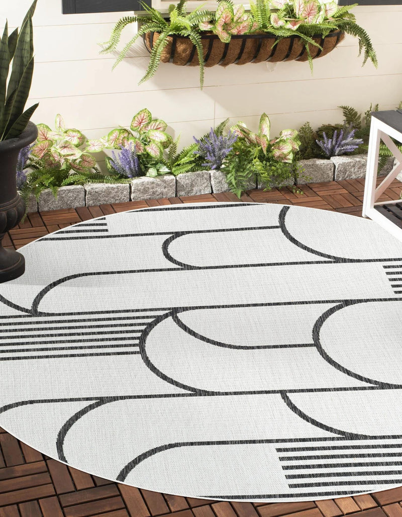 Urban Terrace Collection Area Rug -  Greenwich Round White and Black  lifestyle 0