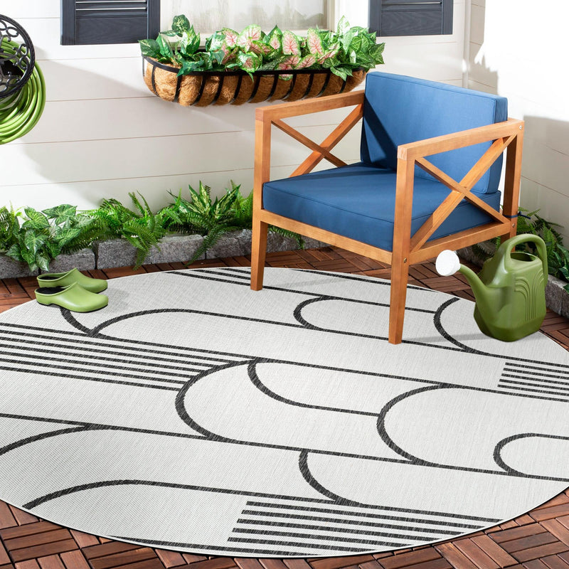 Urban Terrace Collection Area Rug -  Greenwich Round White and Black  lifestyle 14