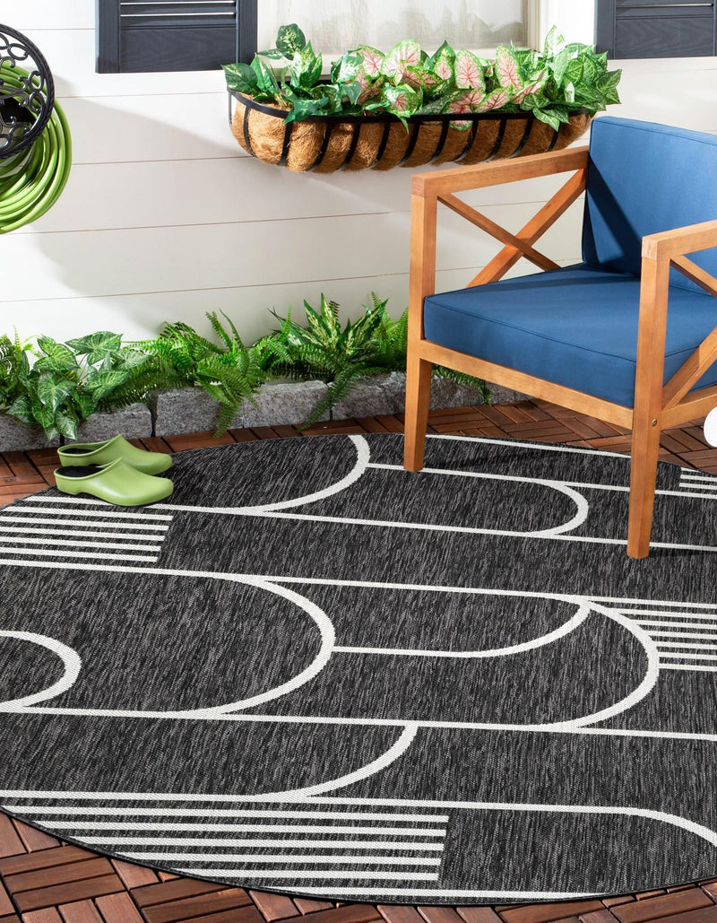 Urban Terrace Collection Area Rug -  Greenwich Round Black and White  lifestyle 2