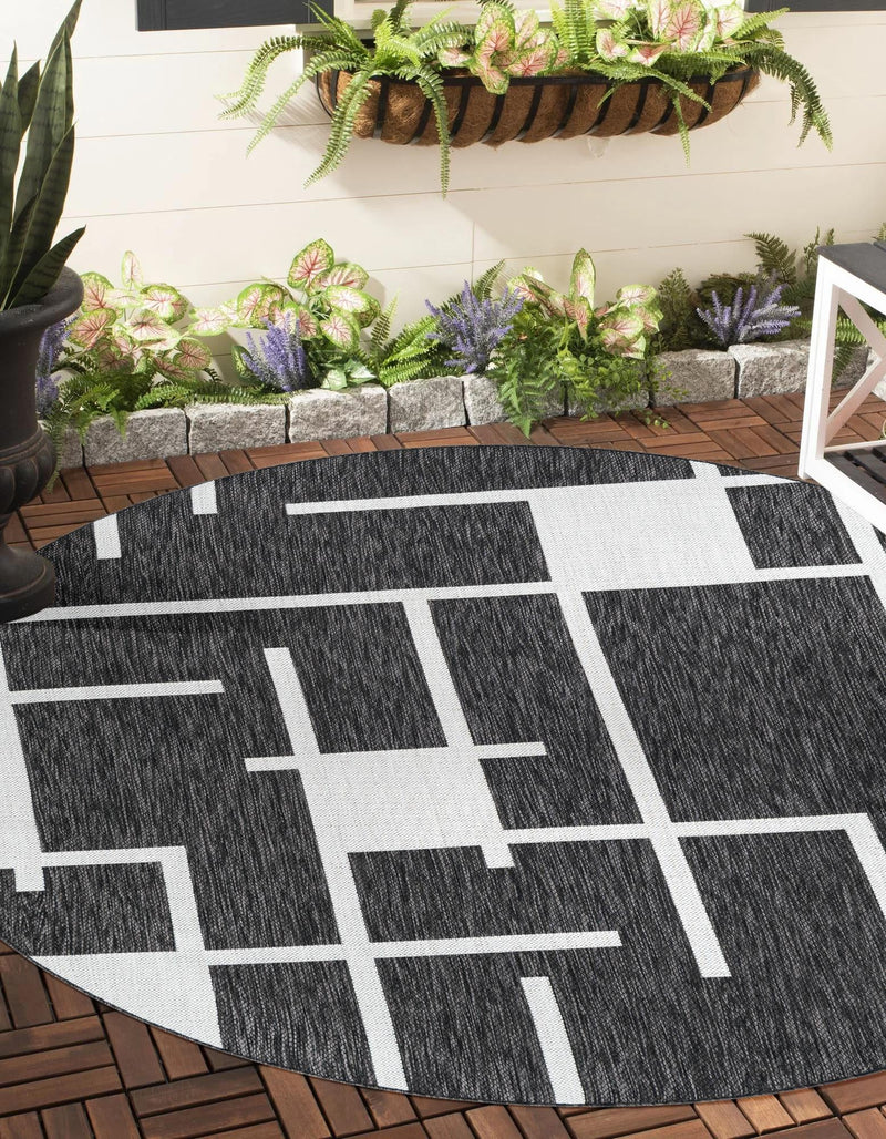 Urban Terrace Collection Area Rug -  Parkside Round Black and White  lifestyle 0