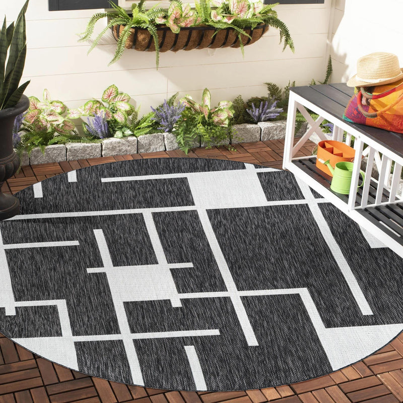 Urban Terrace Collection Area Rug -  Parkside Round Black and White  lifestyle 11