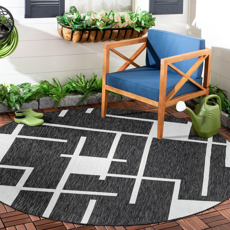 Urban Terrace Collection Area Rug -  Parkside Round Black and White  lifestyle 12