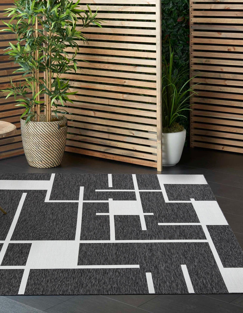 Urban Terrace Collection Area Rug -  Parkside Square Black and White  lifestyle 0