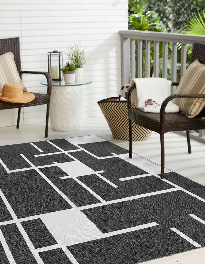 Urban Terrace Collection Area Rug -  Parkside Square Black and White  lifestyle 2