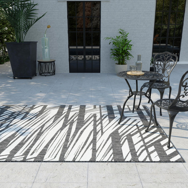 Urban Terrace Collection Area Rug -  Queens Rectangle Black and White  lifestyle 20