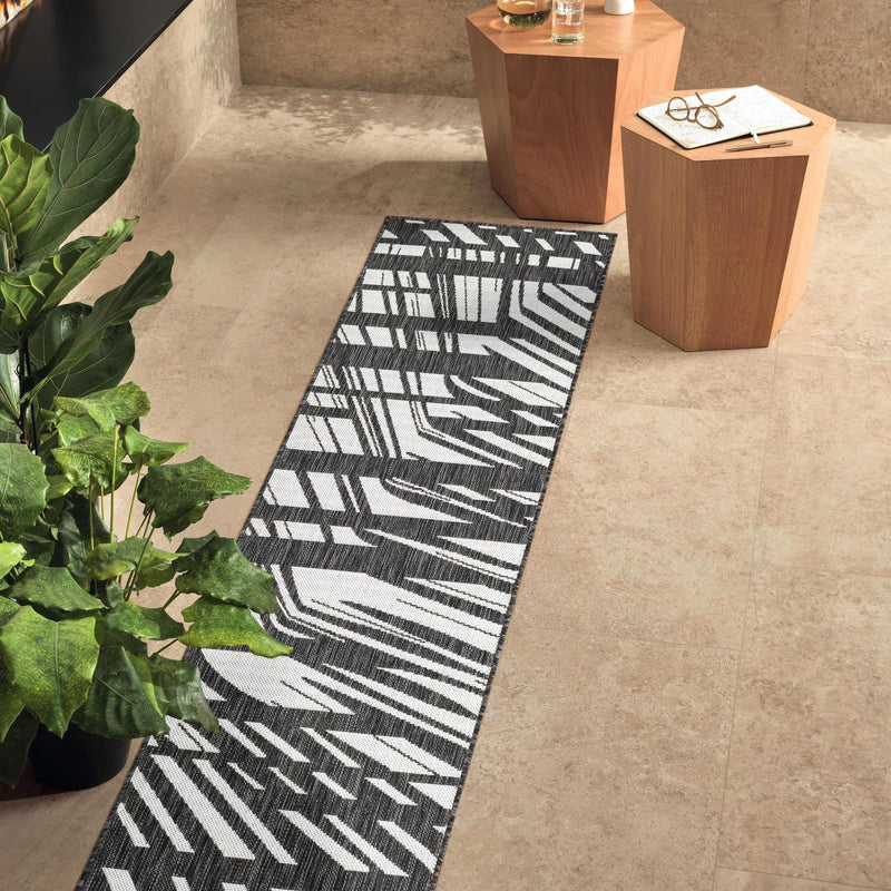 Urban Terrace Collection Area Rug -  Queens Runner Black and White  lifestyle 13