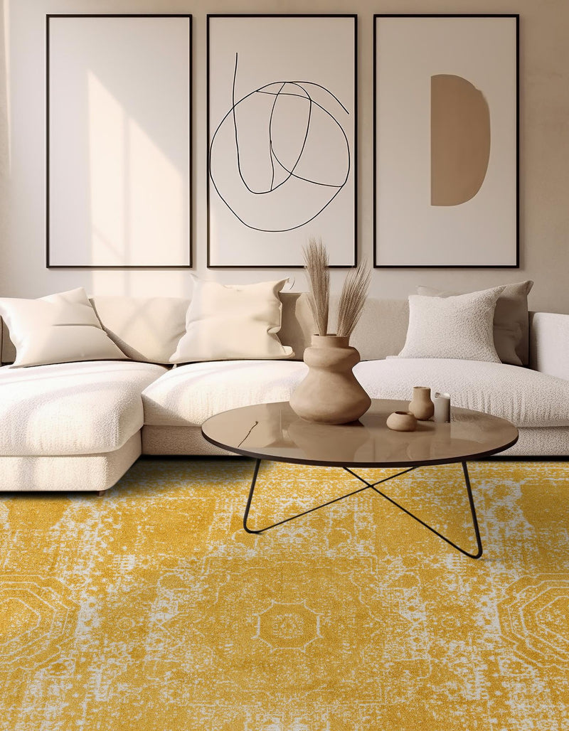 Dover Terrace Collection Area Rug -  Lagoon (Yellow) Square Yellow  lifestyle 5