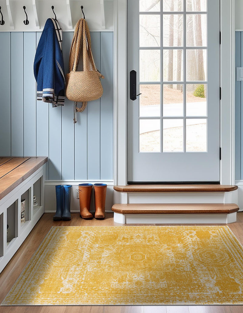 Dover Terrace Collection Area Rug -  Lagoon (Yellow) Square Yellow  lifestyle 9