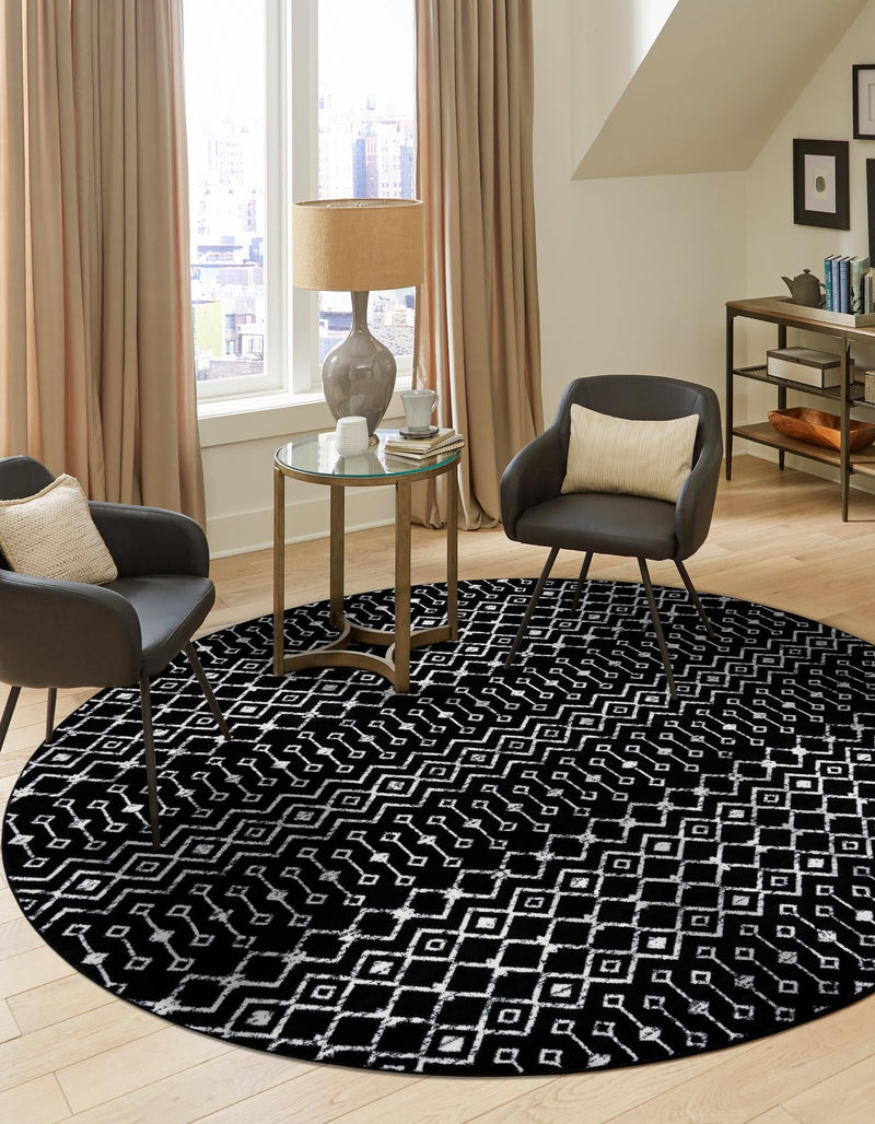 Marrakech Lattice Collection Area Rug - Medina (Black) Round Black  lifestyle 0