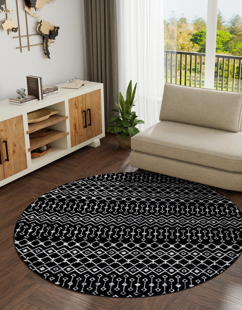 Marrakech Lattice Collection Area Rug - Medina (Black) Round Black  lifestyle 4