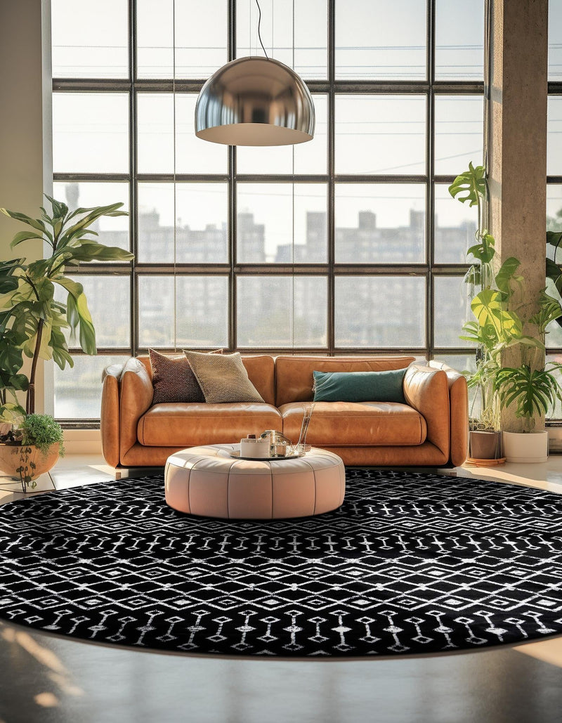 Marrakech Lattice Collection Area Rug - Medina (Black) Round Black  lifestyle 6