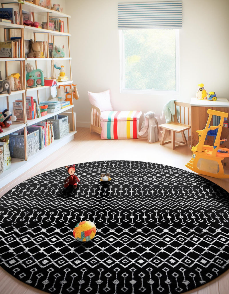 Marrakech Lattice Collection Area Rug - Medina (Black) Round Black  lifestyle 9