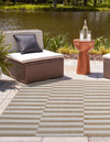 Patio Stripe Harmony Collection Area Rug - Cabana (Taupe) Square Taupe  lifestyle 2