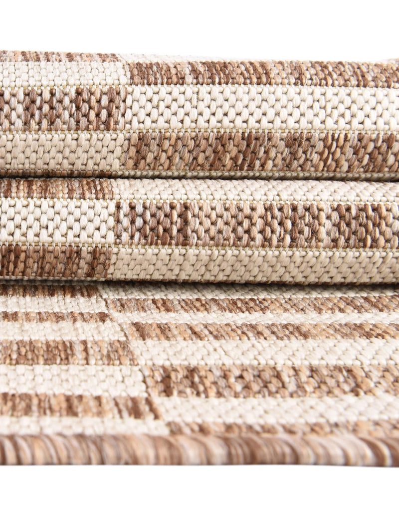 Patio Stripe Harmony Collection Area Rug - Cabana (Taupe) Square Taupe  lifestyle 12