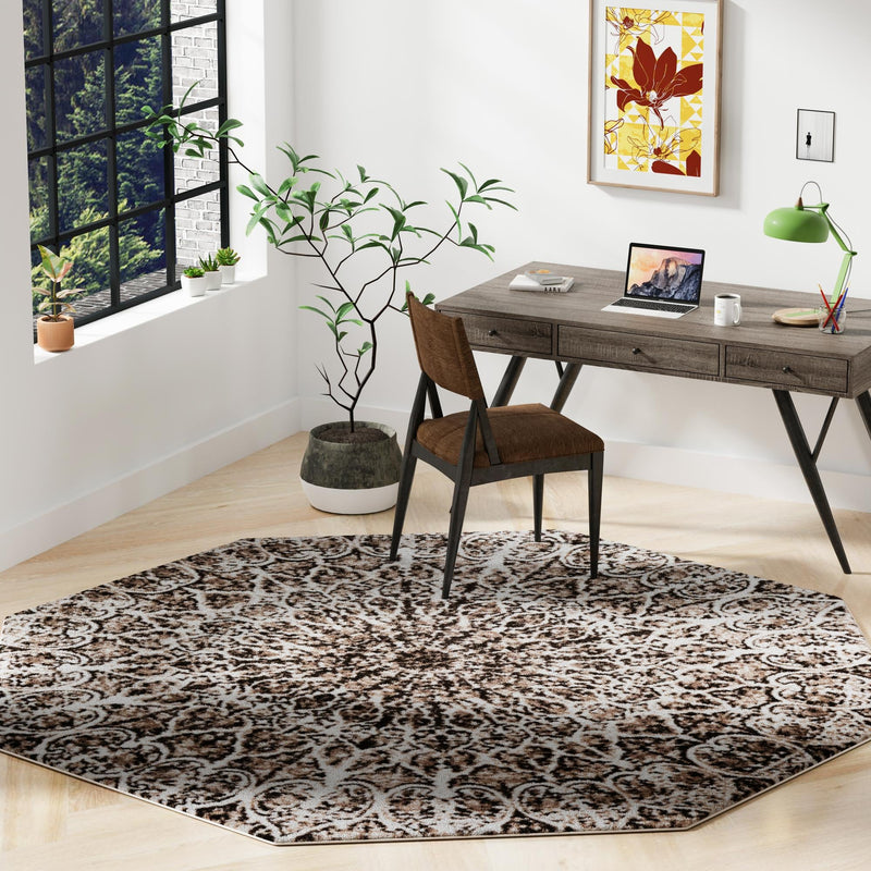 Riviera Elegance Collection Area Rug -  Eze Octagon Brown  lifestyle 34