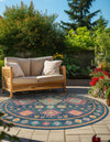 Coastal Terrace Collection Area Rug -  Dunes Round Navy Blue  lifestyle 23