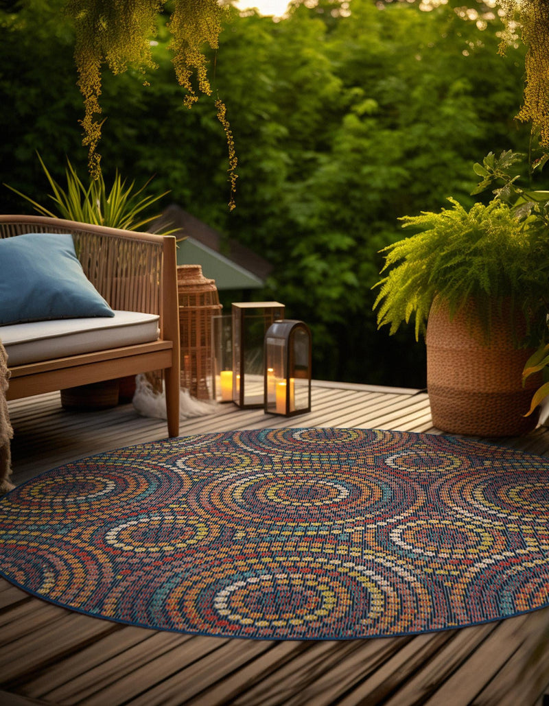 Coastal Terrace Collection Area Rug -  Lagoon Round Multi  lifestyle 27